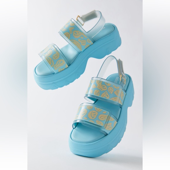 Melissa Shoes - Light Blue Platform Sandals with Yellow Print - Women